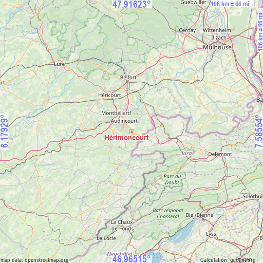 Hérimoncourt on map