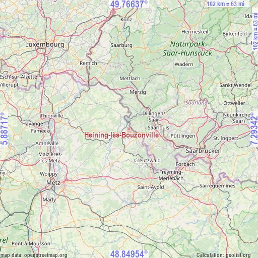 Heining-lès-Bouzonville on map