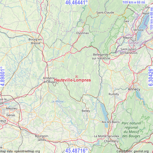 Hauteville-Lompnes on map