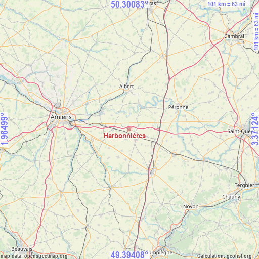 Harbonnières on map