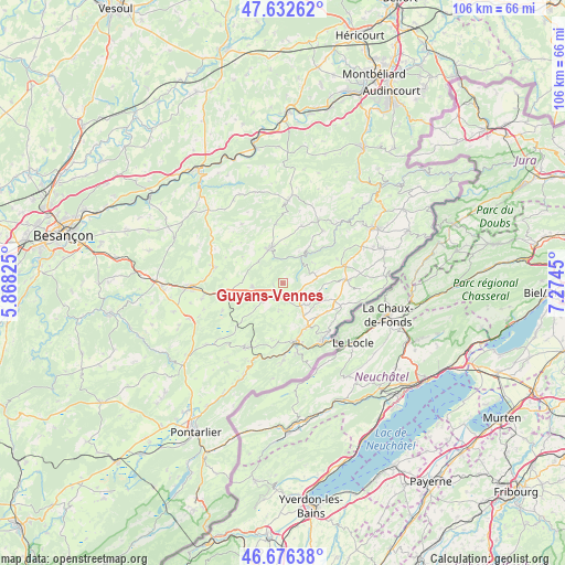 Guyans-Vennes on map