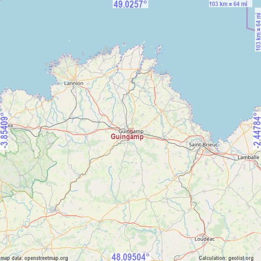Guingamp on map