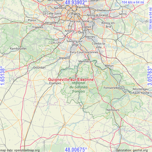 Guigneville-sur-Essonne on map