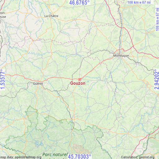 Gouzon on map