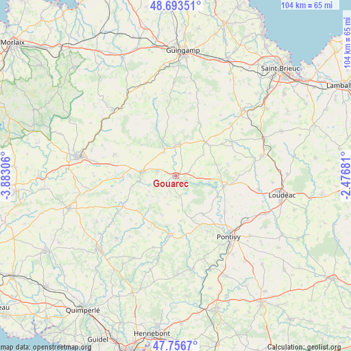 Gouarec on map