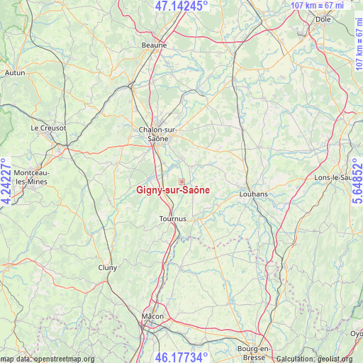 Gigny-sur-Saône on map