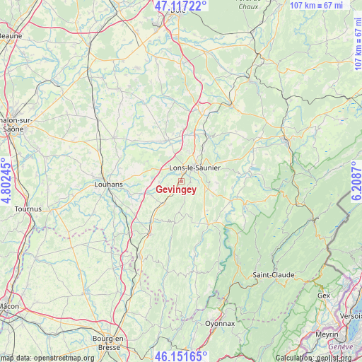 Gevingey on map