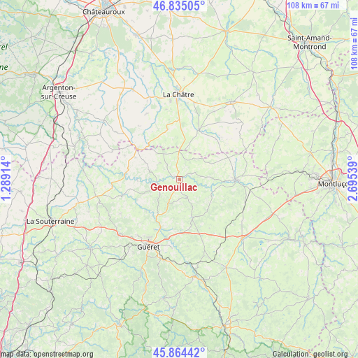 Genouillac on map