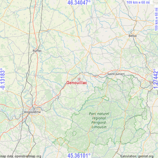 Genouillac on map