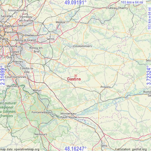 Gastins on map