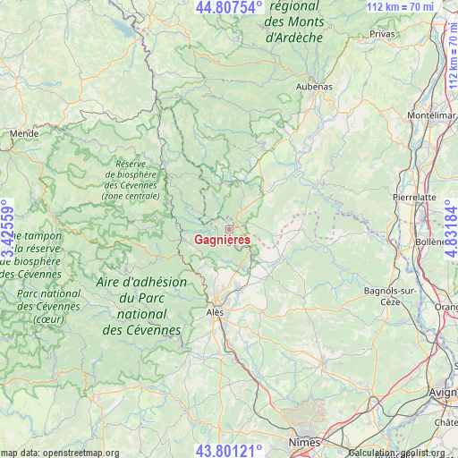 Gagnières on map