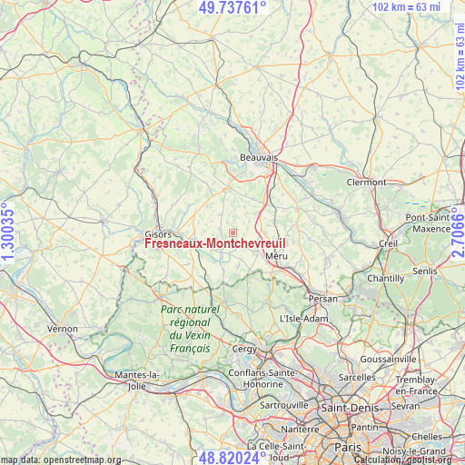 Fresneaux-Montchevreuil on map