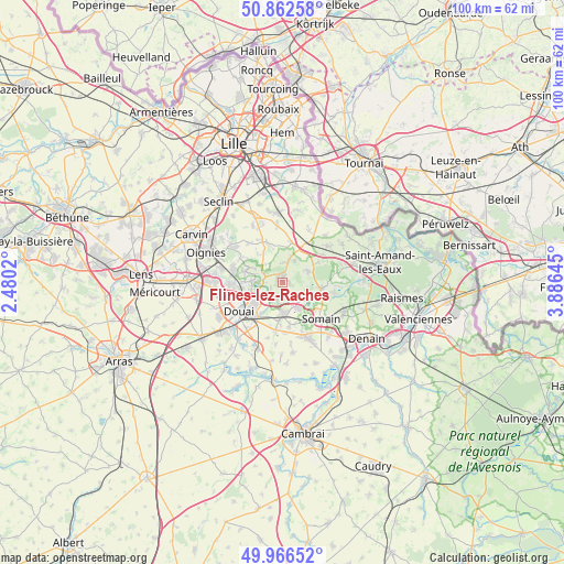 Flines-lez-Raches on map