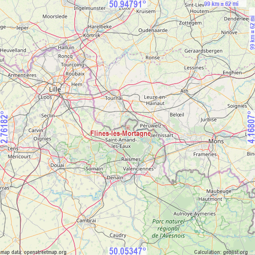 Flines-lès-Mortagne on map