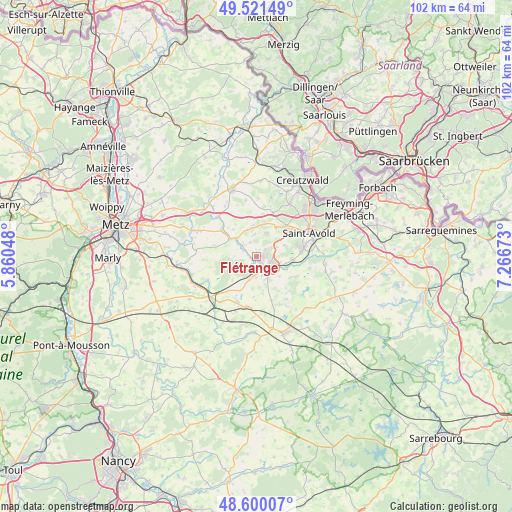 Flétrange on map