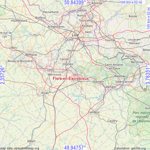 Flers-en-Escrebieux on map