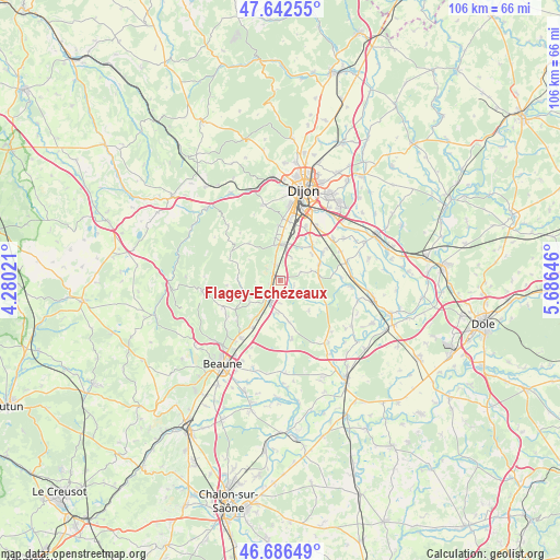 Flagey-Echézeaux on map