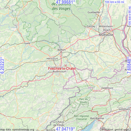 Fesches-le-Châtel on map