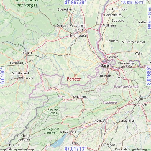 Ferrette on map