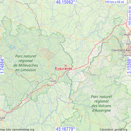 Eygurande on map