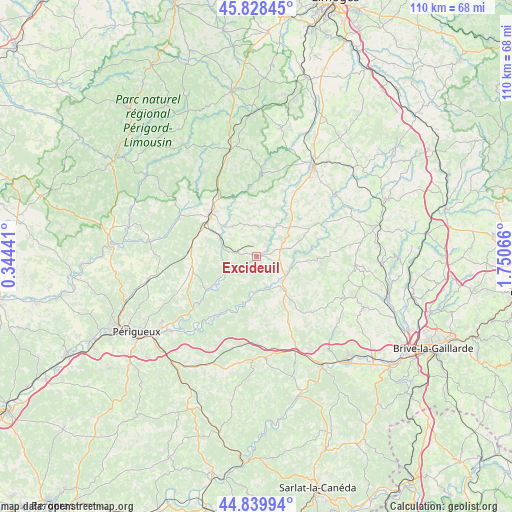 Excideuil on map