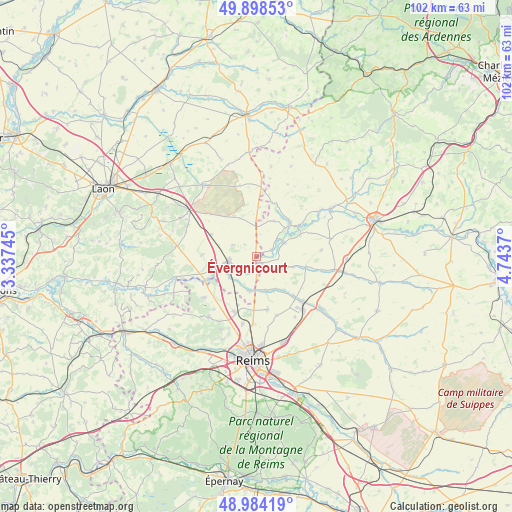 Évergnicourt on map