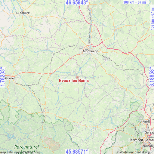 Évaux-les-Bains on map