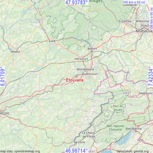 Étouvans on map