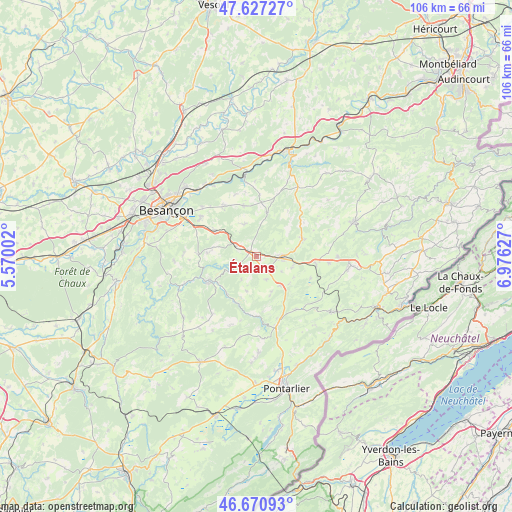 Étalans on map