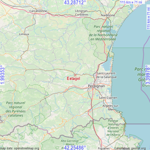 Estagel on map