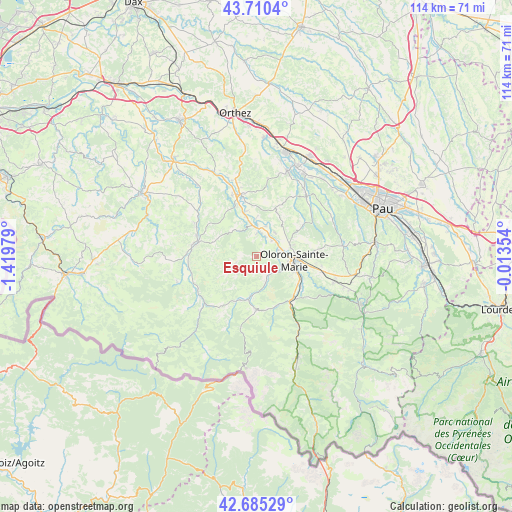 Esquiule on map