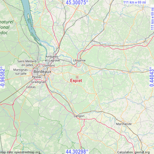 Espiet on map