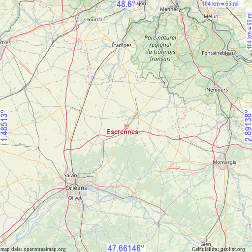 Escrennes on map