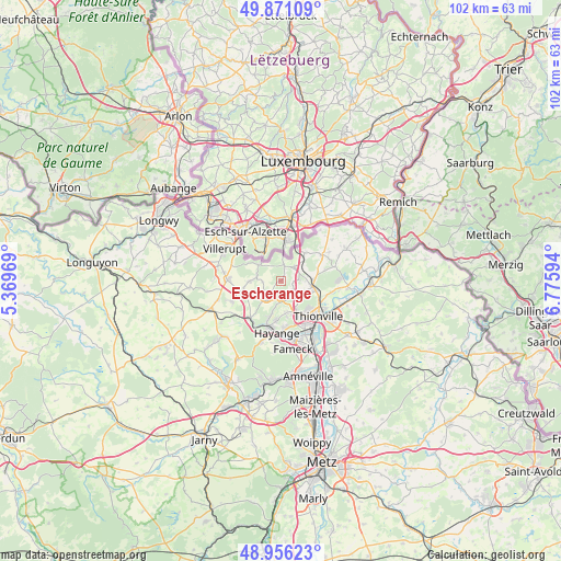 Escherange on map