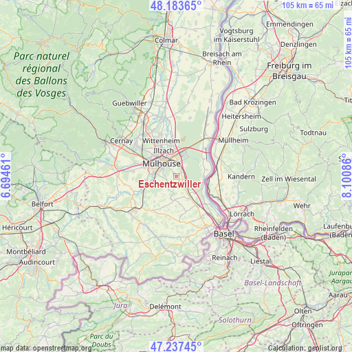 Eschentzwiller on map