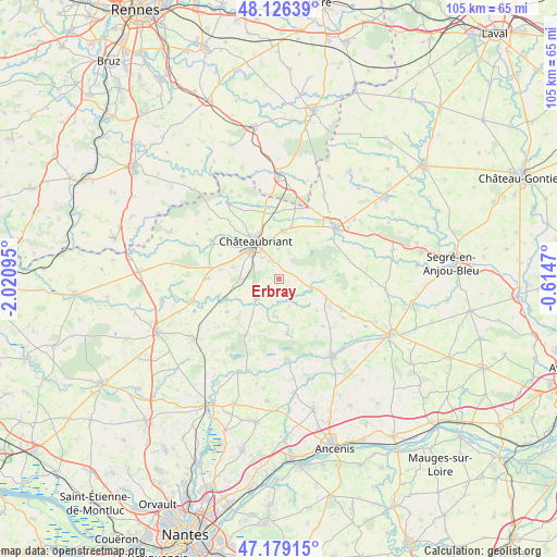 Erbray on map