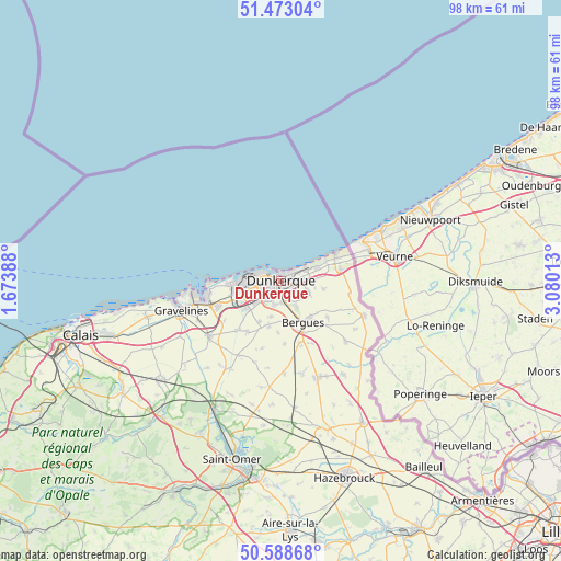 Dunkerque on map