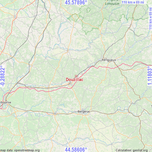 Douzillac on map