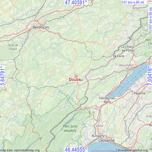 Doubs on map