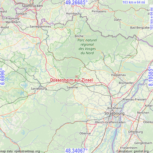Dossenheim-sur-Zinsel on map