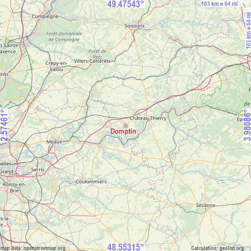 Domptin on map