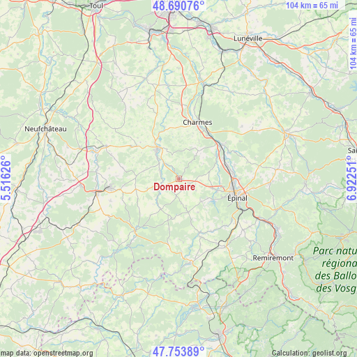 Dompaire on map