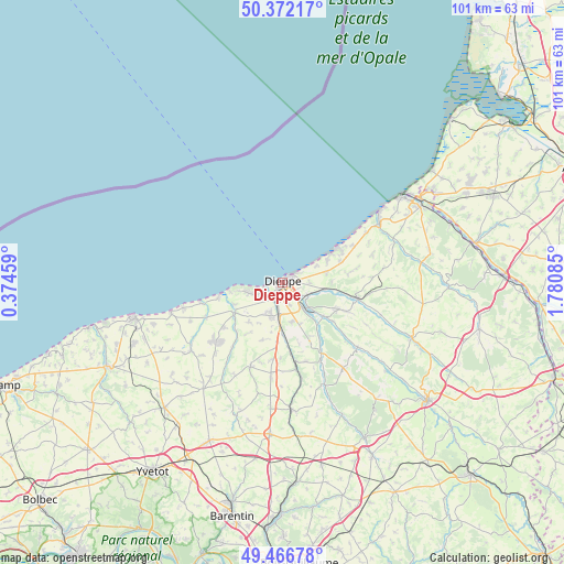 Dieppe on map