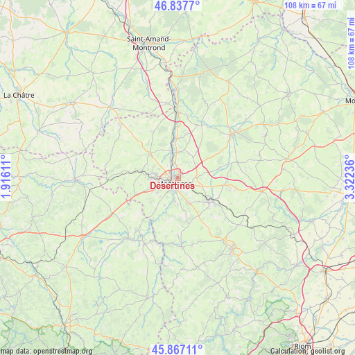 Désertines on map