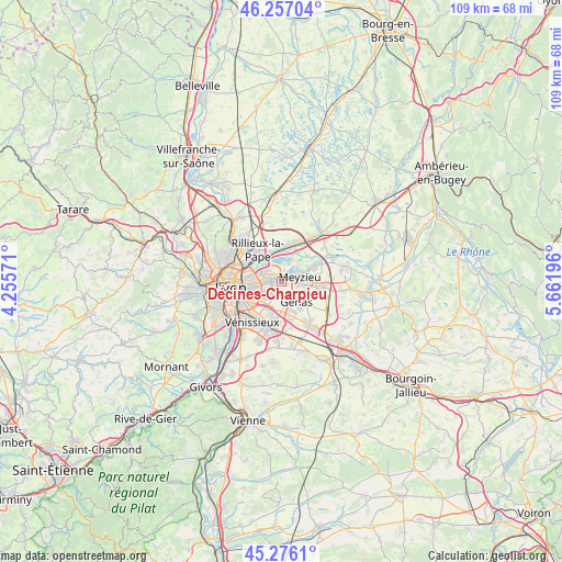 Décines-Charpieu on map