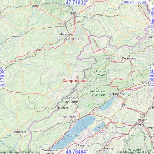 Damprichard on map
