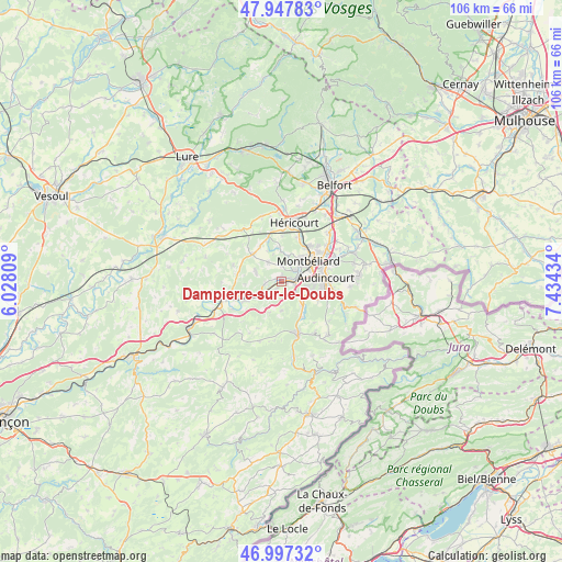 Dampierre-sur-le-Doubs on map