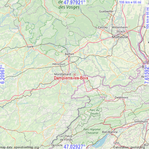 Dampierre-les-Bois on map