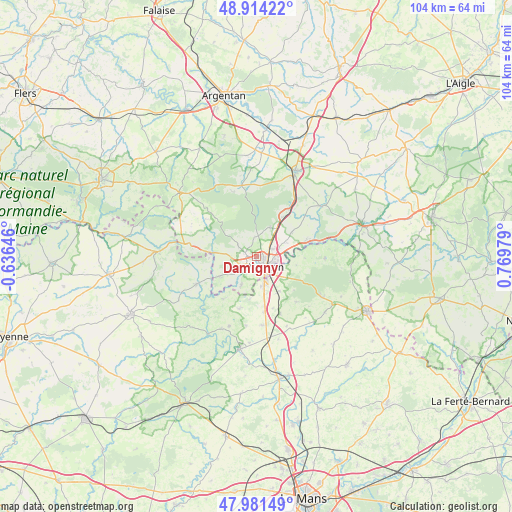 Damigny on map