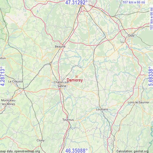 Damerey on map